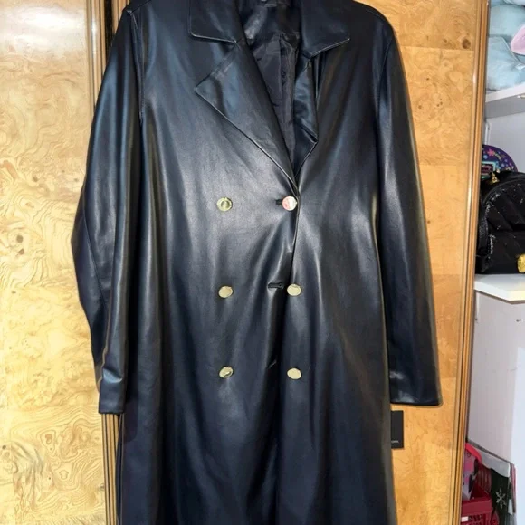 Marc New York Black Leather Trench Coat - Picture 5 of 6